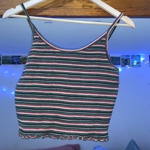 Hollister Cropped Ruffle Lettuce Hem Striped Tank
